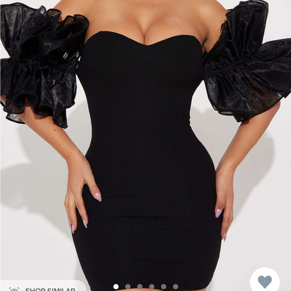 Black mini dress puff sleeves